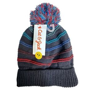 Cat &‎ Jack Warm Knit Winter Pom pom Beanie Striped Pattern Multicolor 2T-5T